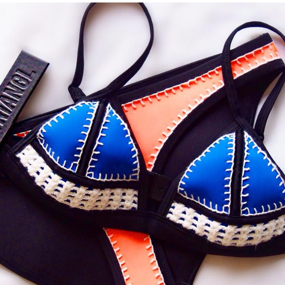 Triangle bikini blue and white top